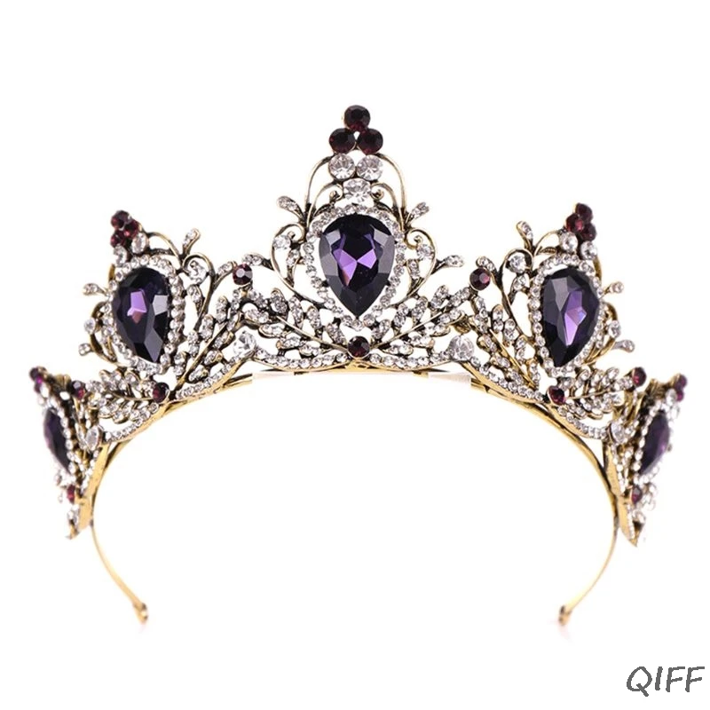 

Purple Vintage Crown Bride Wedding Bridal Tiara Headband Hoop Rhinestone Stone Luxury Charms Hair Jewelry Glow Fashion Party Pri