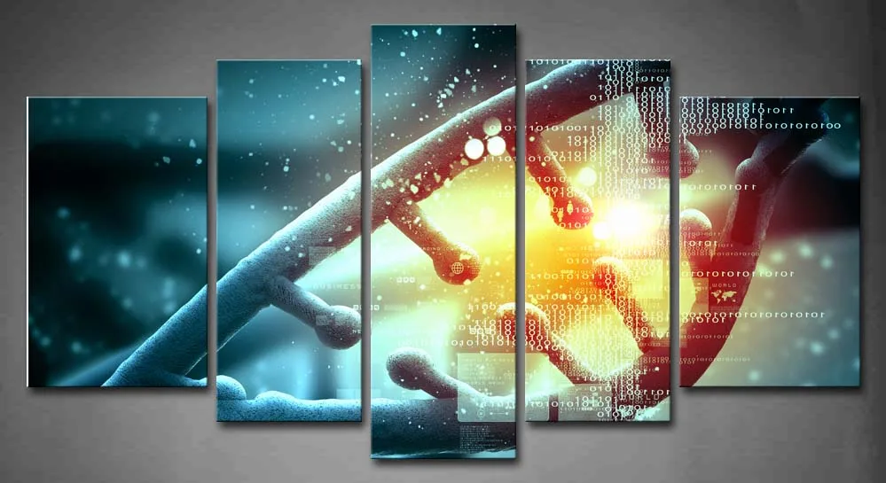 

5 Pics Framed Wall Art Pictures Color Dna Molecule Abstract Canvas Print Abstract Posters With Wooden Frames For Decor
