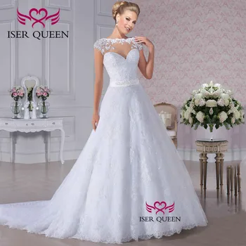 

European Illusion Sweetheart Neckline Gorgeous Appliques Embroidered Lace on Net Button Wedding Gown Pure White Sashes W0222