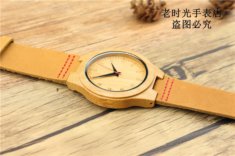 Модные высококачественные мужские кварцевые часы со шкалой светлый цвет бамбука кожа наручные часы случайные женщины импорт движение часы