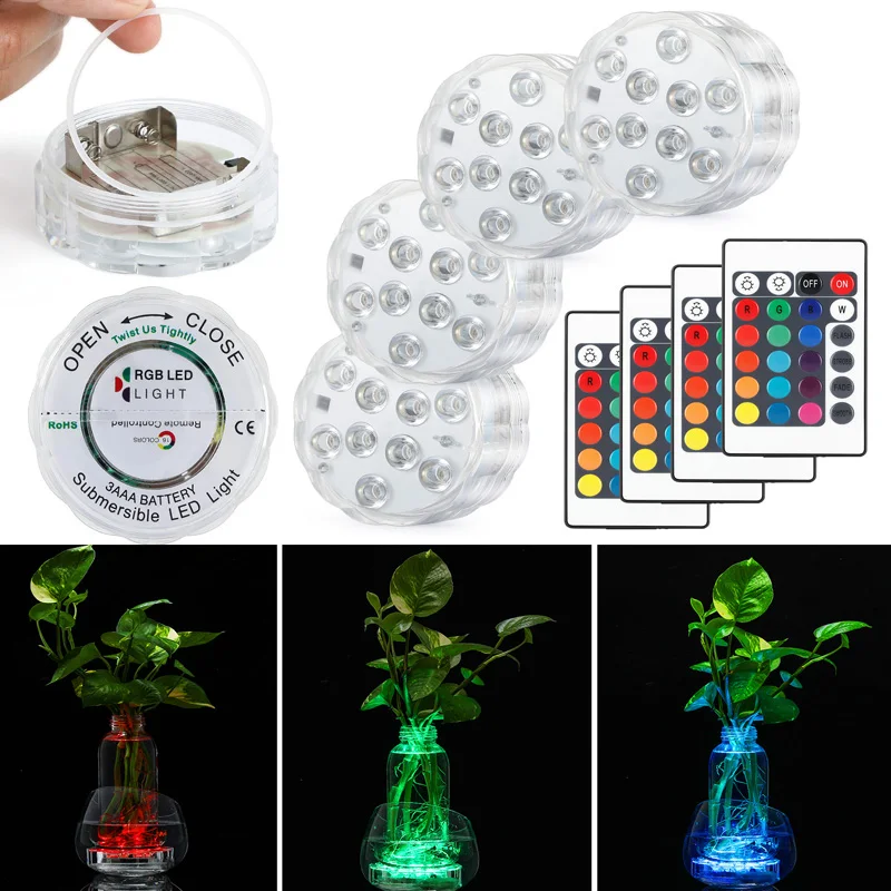 

Kohree 4pcs/set RGB Submersible LED Underwater Lights with Remote Control, Aquarium Vase Base Swimming Pool Garden Holiday Decor