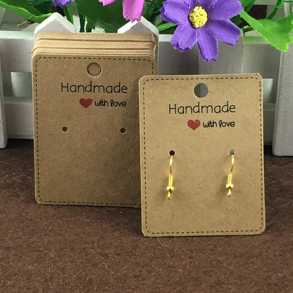 400pcs Lot 6 5 5cm Kraft Earring Cards Handmade With Love 400pcs Lot 6 5 5cm Kraft Earring Cards Handmade With Love Card Paper Jewelry Display Clic In Packaging