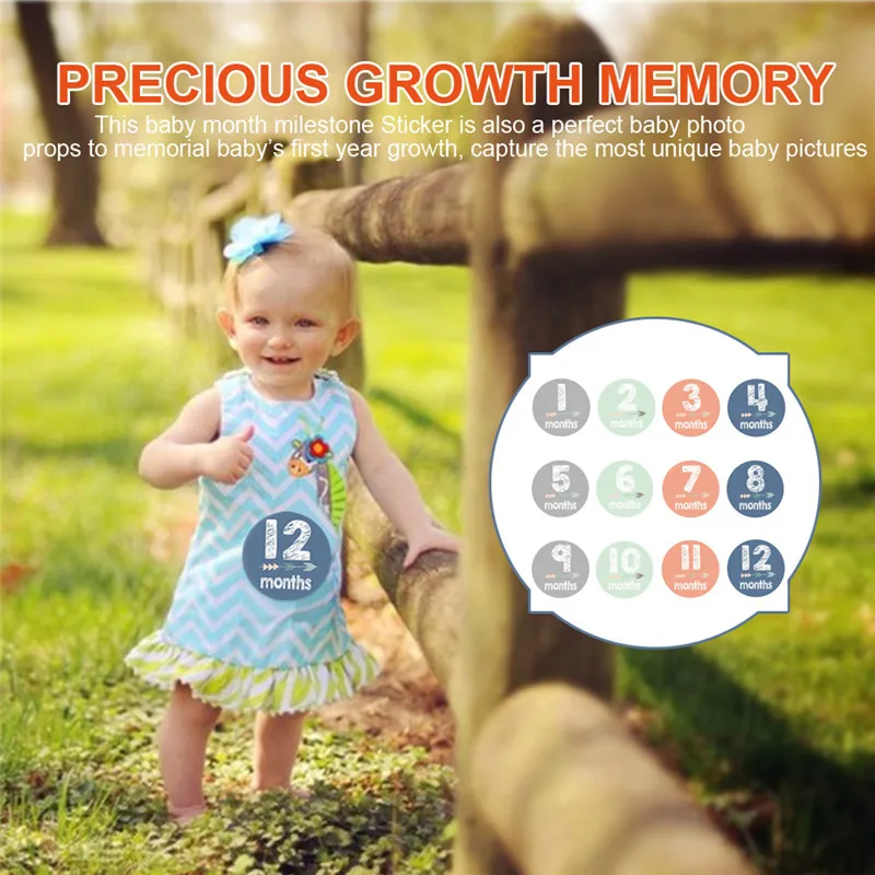 12 Pcs/set Newborn 12 Months Sticker Milestone Blanket with Marker& Milestone Cards for Baby Boy& Girl Applique Sticker