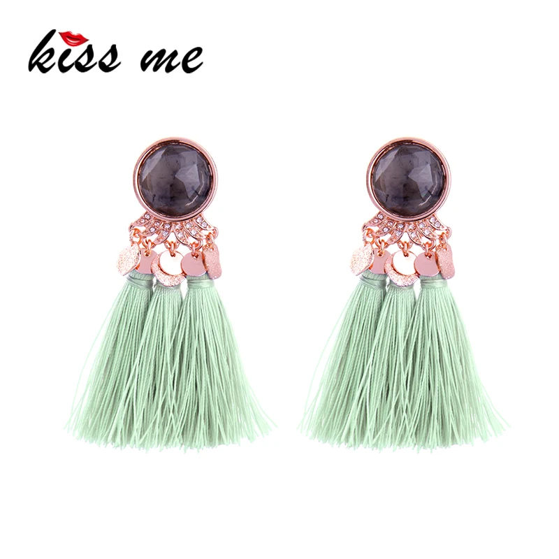 

KISS ME Light Green Tassel Women Earrings Personalized Maxi Large Hanging Drop Earrings Fashion Jewelry