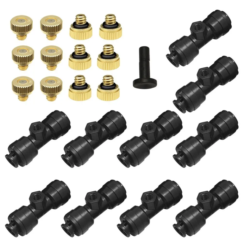E077 (10Tee+12nozzle) 1/4'' Slip-Lock Low Pressure Nozzle Slip Lok Quick Connect 10/24 Misting Nozzle with Tees pipe fittings