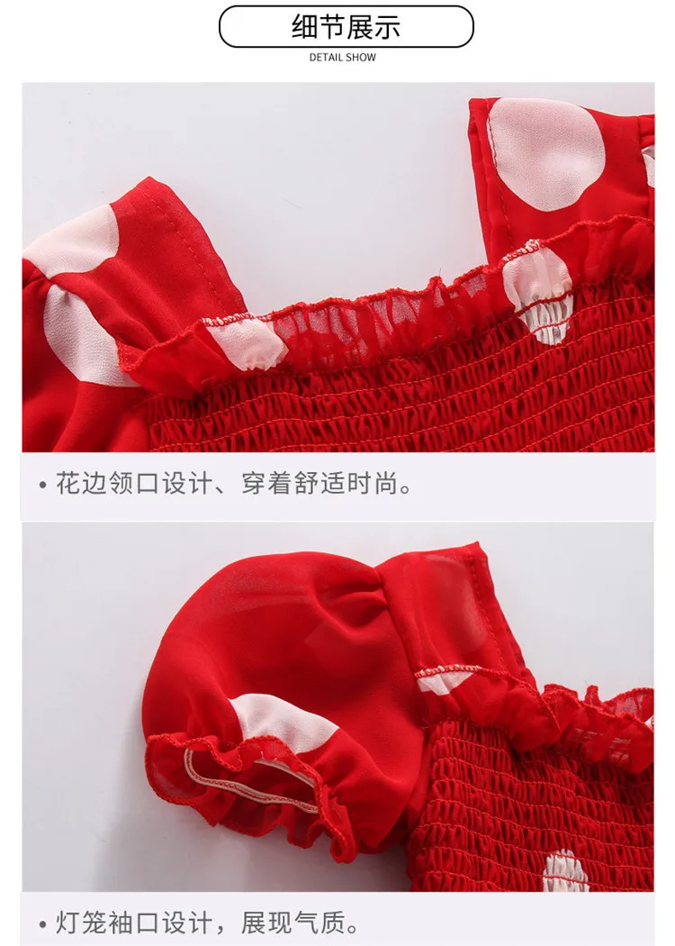 Красное шифоновое платье в горошек летняя одежда для маленьких девочек возрастом от 3 до 12 лет Свободное платье с короткими рукавами и рюшами Детские Винтажные белые платья