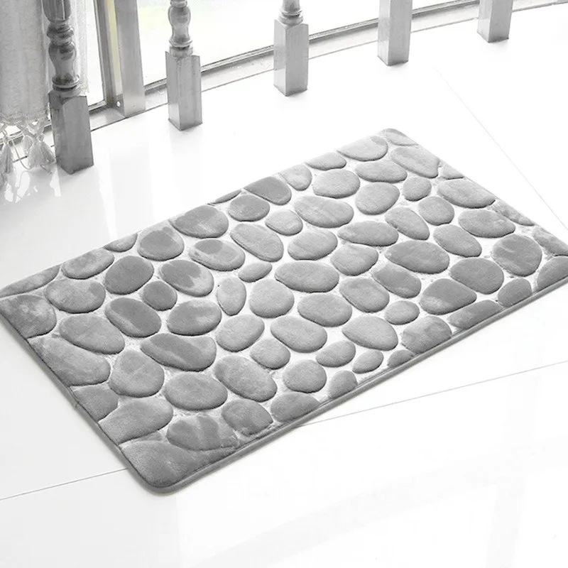 Mrosaa 3D Pebble Bath Rug Natural Absorbent Rubber Bath Mat Home Decor