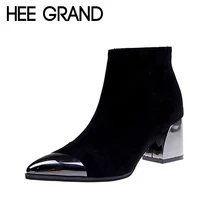 HEE GRAND/ г. Новые женские модные ботинки Осенняя обувь из флока на шнуровке, ботильоны на среднем каблуке Женская обувь XWX6875