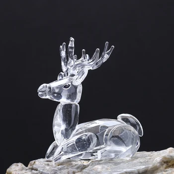 

H&D Deer Tiny Micro Crystal Figurines Clear Glass Art Wild Animals Collectible Gift Home Decor