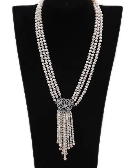 Three-strand Selected 4.5x6.5mm White Cultured Freshwater Pearl Necklace | Украшения и аксессуары