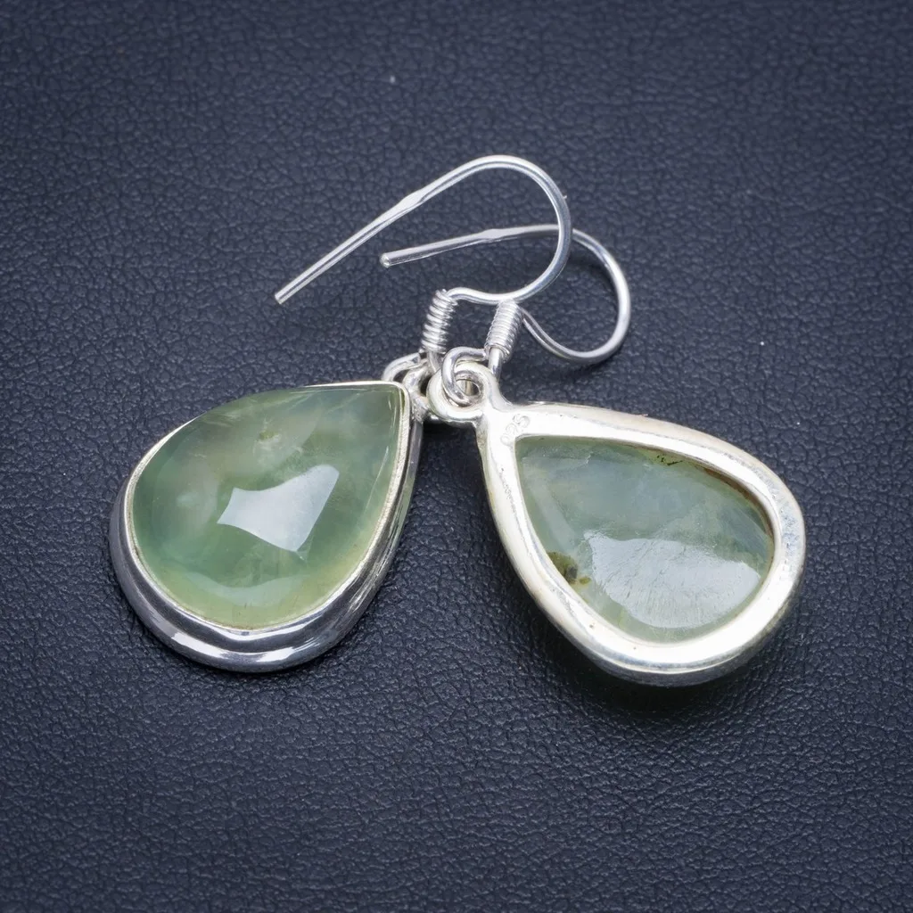 

Natural Prehnite Handmade Unique 925 Sterling Silver Earrings 1.5" A2265