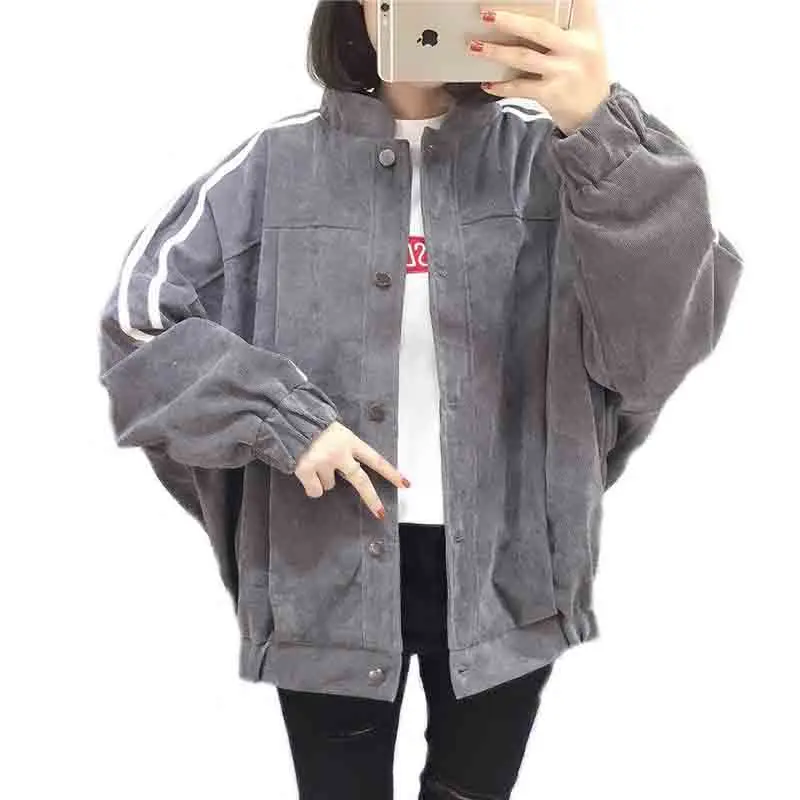 Koop Lente Solid corduroy jas Vrouwen Loosen Oversized Tweed jas Enkele Breasted Casual Fall Jacket College Casual Basic Jassen