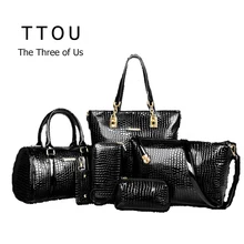 6 Teile/satz Luxus Tasche Handtasche Schultertasche Tote KeyWallet PU Leder Entwickelt Top-griff Tasche Für Frauen Weibliche Messenger tasche TTOU