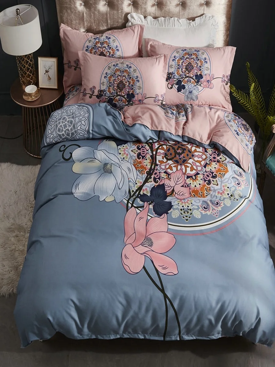 

4 Pcs Duvet Cover Set European Fresh Style Floral Pattern Bed Set