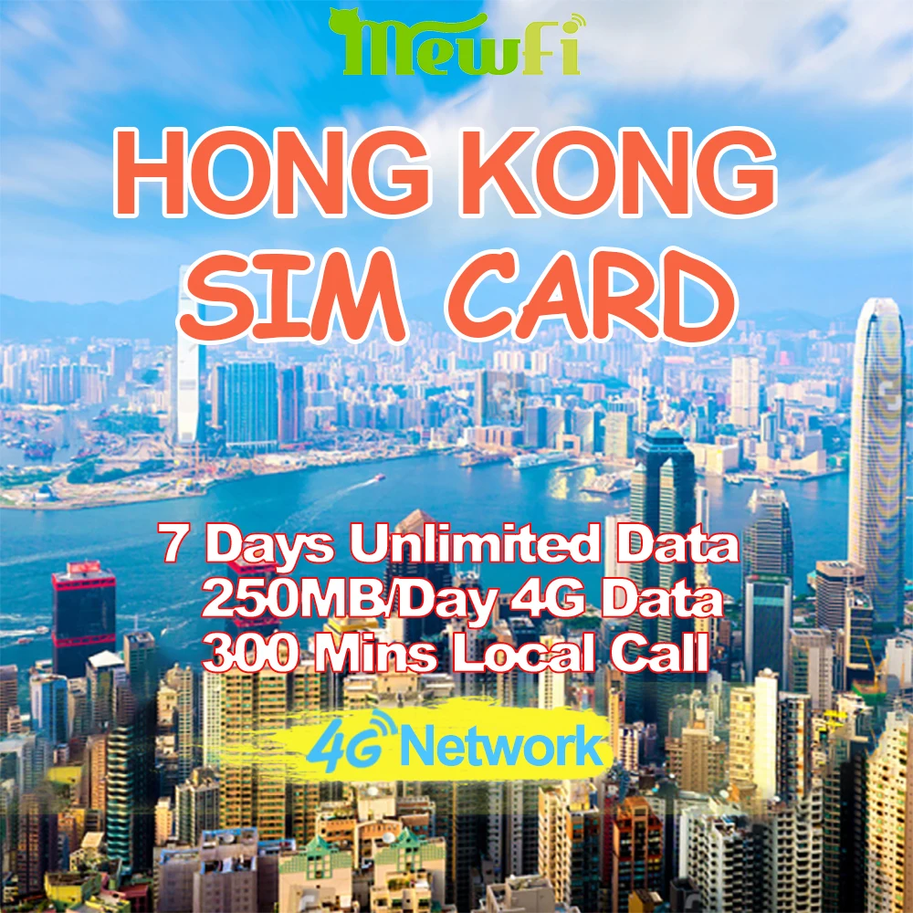 

Mewfi Hong Kong Travel Sim Card Prepaid 7 Days Unlimited Data+300 Mins Call 250MB/Day 4G Data Three HK Network Mobile Sim Card