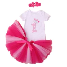 3 шт. комплект для маленьких девочек корона платье 1st День рождения наряд розовый ярко-розовый порознь юбка-пачка повязка для 0-18months