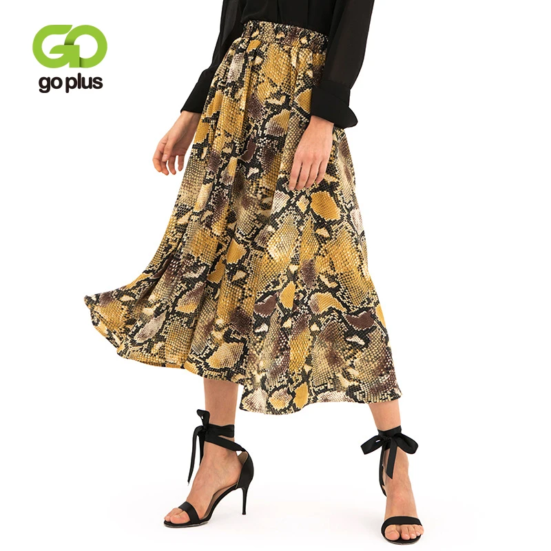 

GOPLUS Sexy Snake Print Pleated Skirts Women High Waist A-Line Midi Skirt Ladies 2019 Fashion Summer Vintage Party Skirts Female