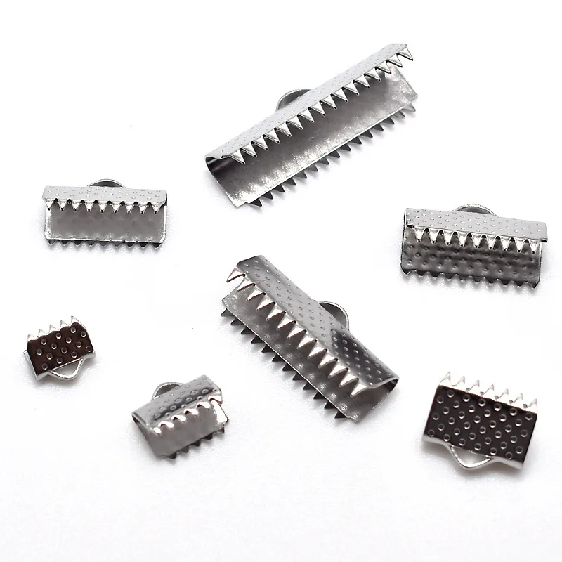

50pcs/lot Stainless Steel Ribbon Clip Clamp Cord Crimp End Cap Tip Necklace Bracelet Connector Finding 6.5 8.5 10 13 15 20 25 mm