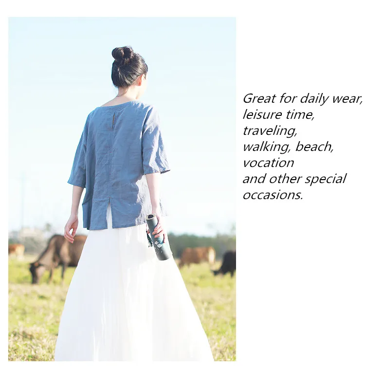 LZJN  Women Shirts Chinese Style 2019 Summer New Casual Blouses Beaded Half Sleeve Loose Cotton Linen Tops (8)
