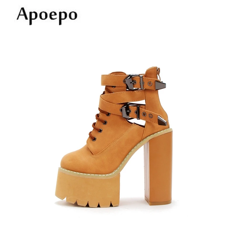 

New New Fashion Runway Plaform High Heel Shoes Sexy Cutouts Gladiator Cutouts Shoes for Woman Buckle Strap Thick Heels Pumps