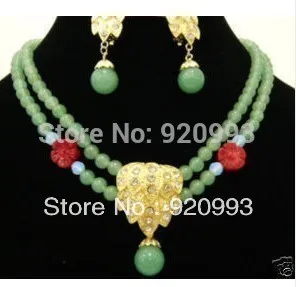 

free P&P*******Nobby Jewellery 2rows jade flower necklace earring Sets