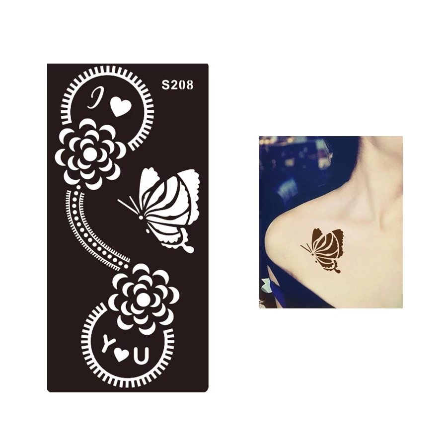 

1pc Women Body Butterfly Flower Tattoo Drawing Painting Design Henna Stencil I Love You Waterproof Temporary Tattoo Sticker S208