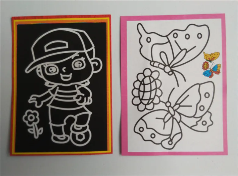 10 шт./лот 13*9,5 см два-в-одном волшебный цвет бумага для скретч Арта картинки-раскраски выскабливание игрушки для рисования для детей