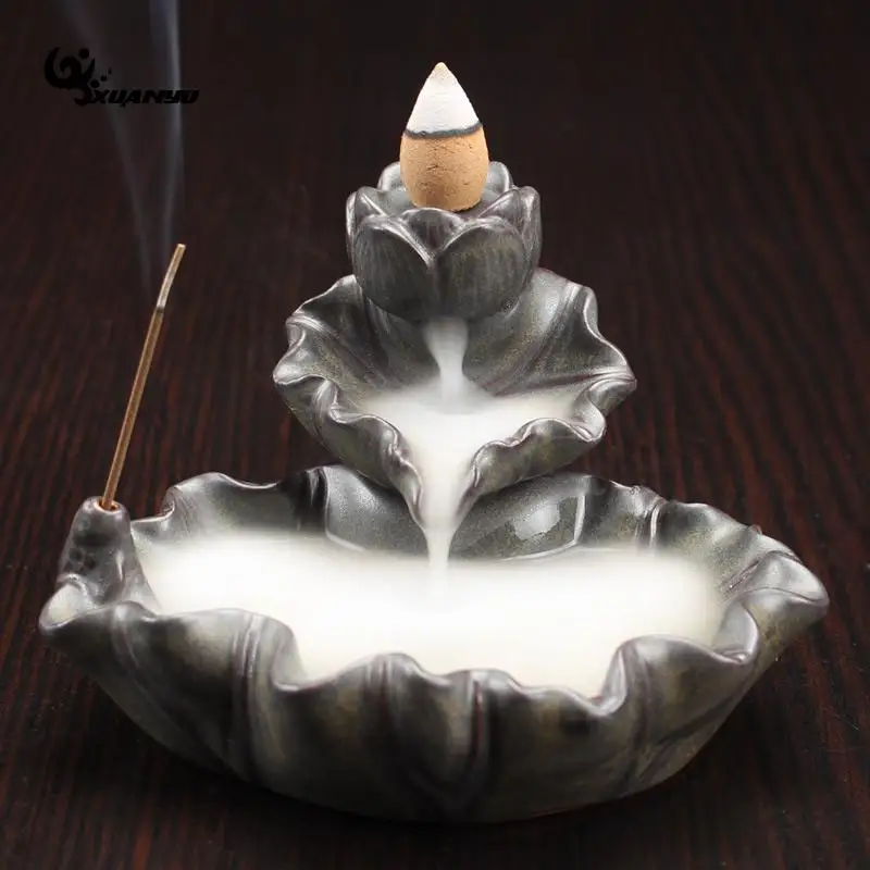 

Handmade Ceramic Lotus Tower Incense Burner Aroma Burner Censer Lotus Home Decoration F