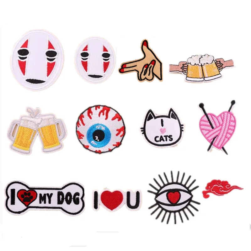

12 Pcs Beer Letters Love Finger Patches with Embroidery Stamps Sequin Applique for Clothes
