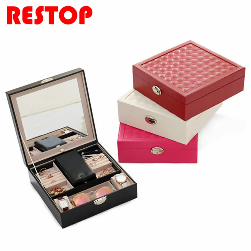 Super Large Capacity Jewelry Box Makeup Organizer Faux Leather Case