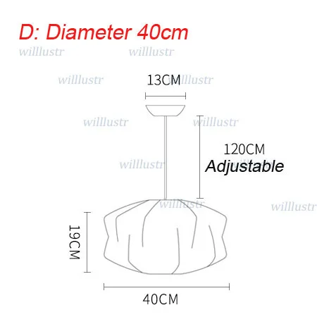 Современный кулон с шелковыми нитями, простой подвесной светильник для гостиной, спальни, холла, кафе, японский стиль, подвесной светильник, 8 моделей - Цвет корпуса: D Diameter 40