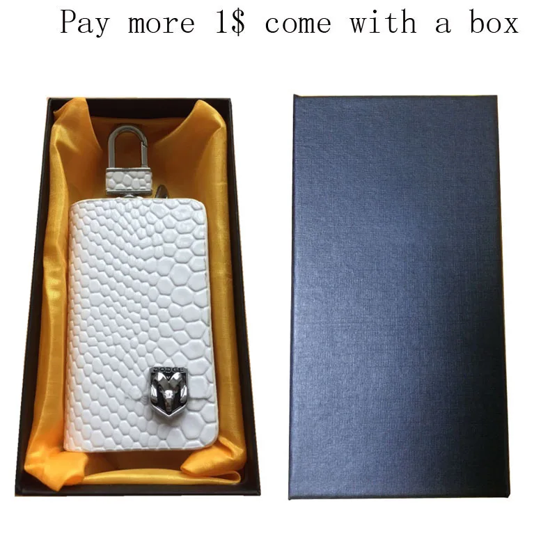 White with box KUNBABY аксессуары для автомобиля змеиная кожа авто ключ дистанционный Чехол Держатель Автомобильный бумажник-ключница кольцо на сумку брелок для Dodge - Название цвета: White with box