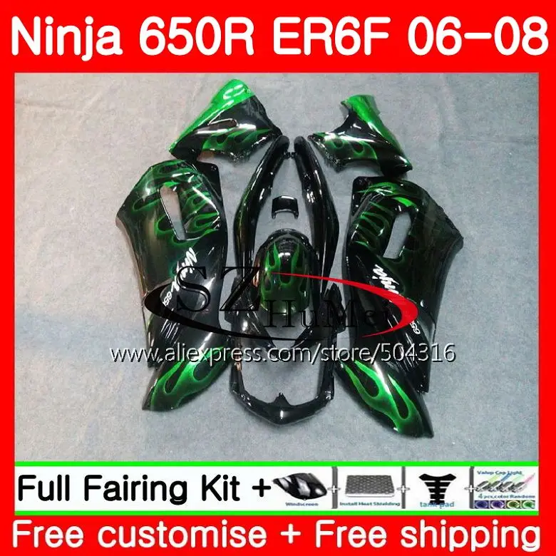 Средства ухода за кожей для Kawasaki Ninja 650R Er6 F 650 ER-6f 06-08 зеленый черный 4sh1 ninja650r Er6F 06 07 08 er 6f 2006 2007 2008 Обтекатели комплект - Цвет: No.  1