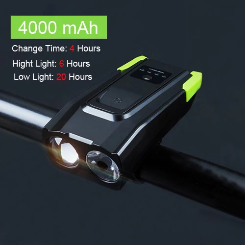 2000/4000 мАч Смарт индукция велосипед передний свет комплект USB Перезаряжаемый светодиодный задний фонарь и фара с роговым фонариком для велосипеда - Цвет: 4000 green