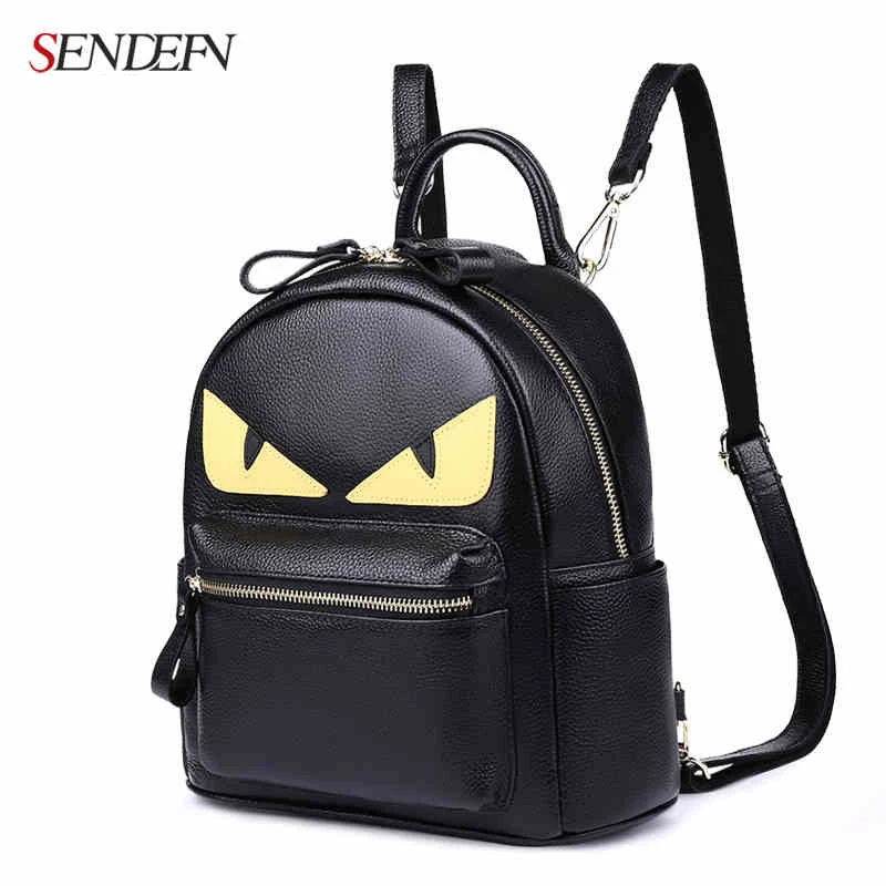 

SENDEFN Genuine Leather Backpack Large Capacity Black Leather Shoulder Bag Women School Backpack Travel Bags