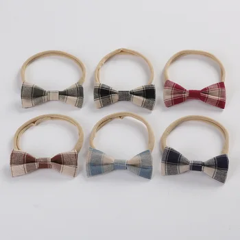 

12pc/lot Cotton Fabric Bow Headbands Girls Plaid Hair Bow with Nylon Headband,School Girl Nylon Headbands Hair Accessories
