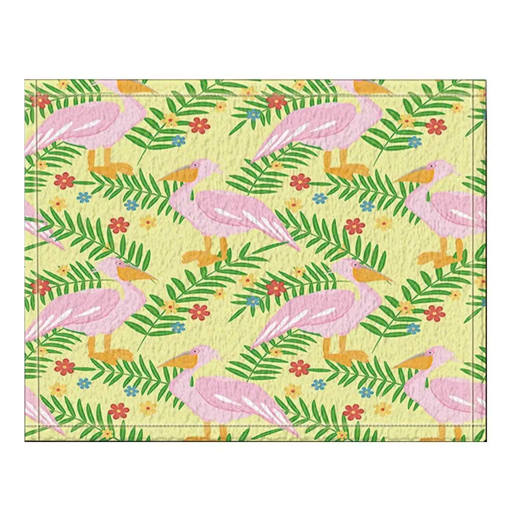 Vector Pelican Bird Palm Leave Flower Bath Rugs Non Slip Door Mat Bath