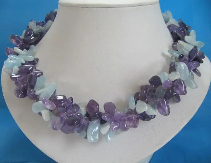 

Shining 18" 3row purple crystal & blue Semi-precious Stone necklace