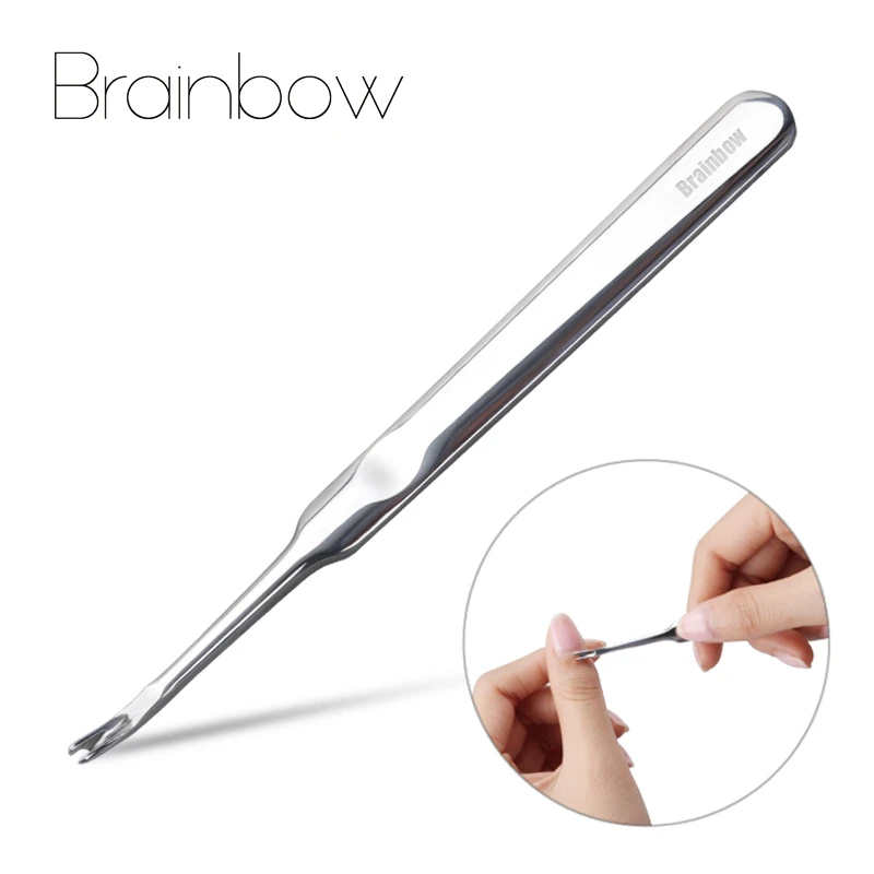 Brainbow 1pc Cuticle Pusher Professional Stainless Steel Nail Cuticle Remover Callus Dead Skin Fork Եղունգների Մատնահարդարում Մատնահարդարում