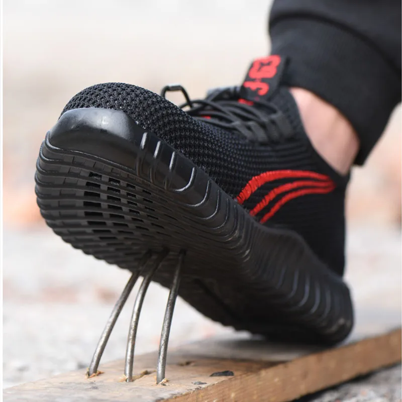 JACKSHIBO أحذية أمان للرجال الصيف تنفس أحذية عمل خفيفة الوزن مكافحة تحطيم الأحذية الذكور البناء العمل شبكة رياضية