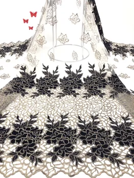 

2019 Embroidery Mesh TulLe Lace Fabric 5yards Flower Pattern Beaded African Lace Fabrics Wholesale for Wedding Party ALC-Z016