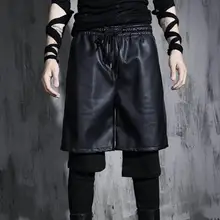 27-44 Горячая Весна Мужская Новая мода личности Простые лосины поддельные два повседневные пу брюки