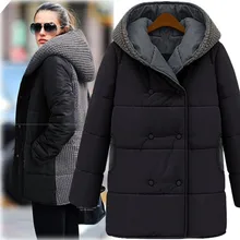 Большой размер, Женский Зимний вязаный свитер с капюшоном и хлопковой подкладкой, длинная толстая хлопковая куртка, L-4XL, теплые парки Mujer MZ1718