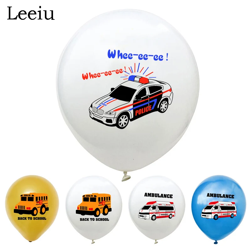 

Leeiu 10 Pcs Police School Bus Car Balloons Baby Shower Boy Girl Birthday Decoration Ambulance Helium Latex Balloon Kids Toy