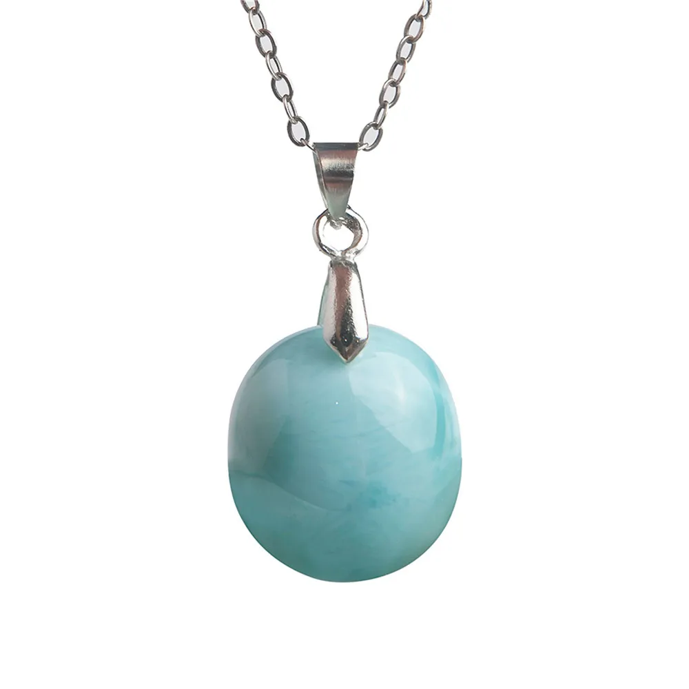 

Natural Stone Pendant Blue Larimar Crystal Gem Jewelry Round Bead Charm Pendants Necklace For Women