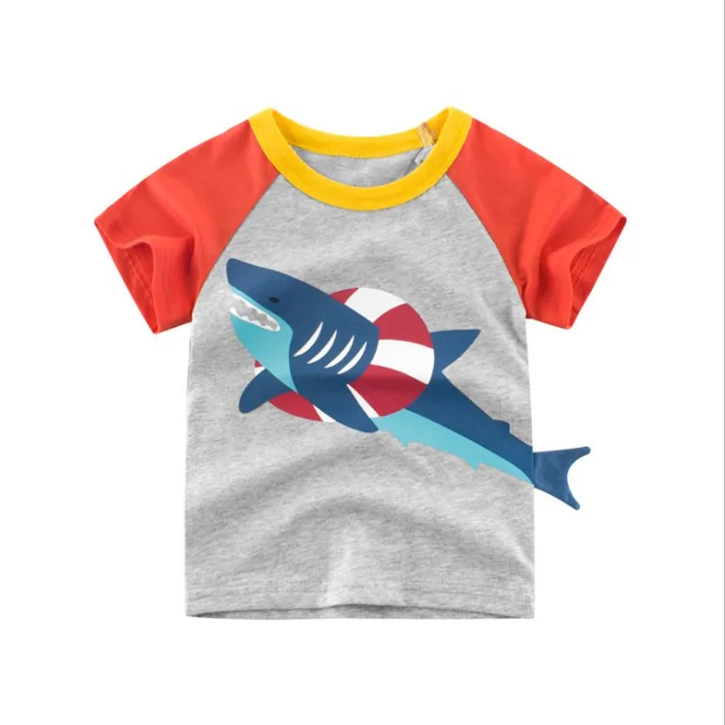 Женские топы Мультяшные животные Акула футболка для маленьких мальчиков Детские