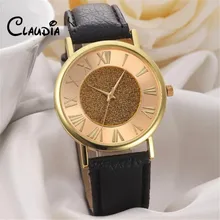 Fashion CLAUDIA High Quality Women Glitter Dial Leather Band Analog Quartz Wrist Watch Watches FreeShipping Hot sale Reloj Mujer