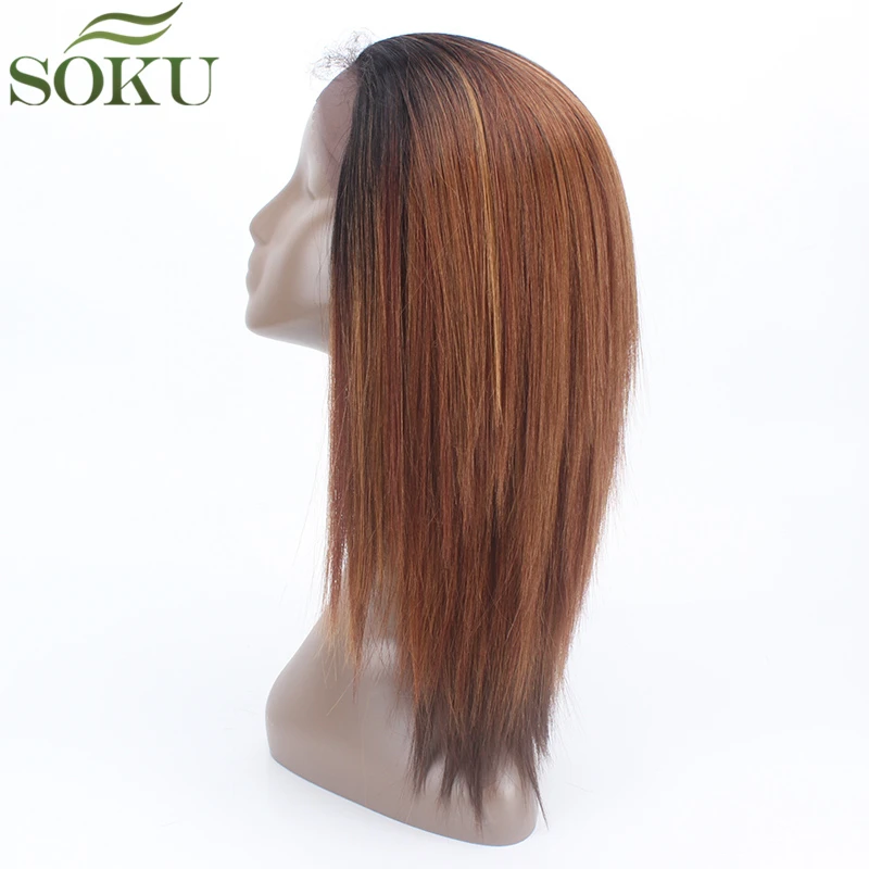 

SOKU Straight Synthetic Lace Front Wigs With Baby Hair Ombre Brown Lace Wig For Black Women Heat Resistant Free Part Wigs