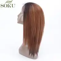 SOKU Straight Synthetic Lace Front Wigs With Baby Hair Ombre Brown Lace Wig For Black Women Heat Resistant Free Part Wigs