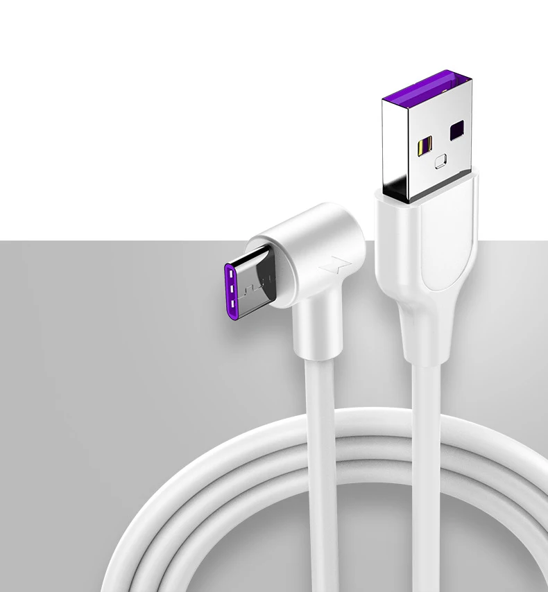 5a Зарядное устройство usb кабель 90 градусов для быстрой зарядки samsung 3 м для usb-кабеля типа c для быстрой зарядки для samsung huawei 5a usb кабель xiaomi данных кабины - Цвет: Белый